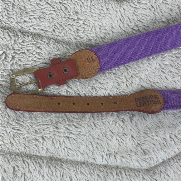 Vintage Purple Striped Fabric Belt Genuine Leather - Picture 5 of 10